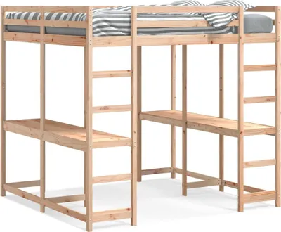 Produktbild von vidaXL Hochbett mit Schreibtisch & Leiter 160x200 cm Massivholz Kiefer