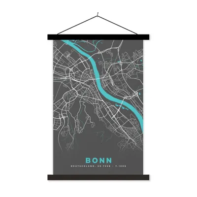 Produktbild von MuchoWow® Textilposter Stadtplan - Bonn - Deutschland - Karte 40x60 cm mit schwarzem Rahmen - Wanddekorationen