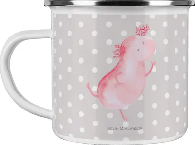 Produktbild von Mr. & Mrs. Panda Kaffeepott Axolotl Tanzen - Grau Pastell - Geschenk, becher emaille, Tasse, metallbecher, Freundin, gut Gelaunt, Pott, Teetasse, Dachschaden, Teebecher
