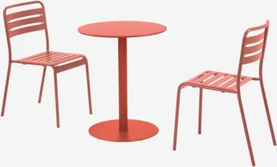 Produktbild von sweeek - Bistro-Gartentisch rund aus Stahl + 2 Stühle - Terrakotta