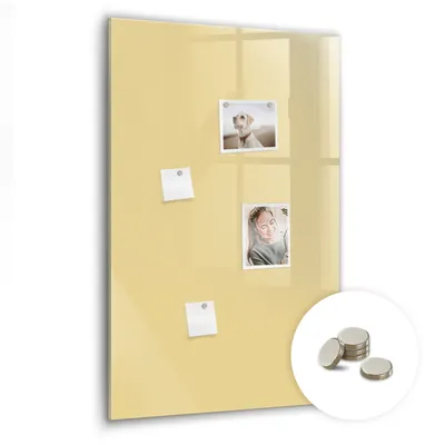 Immagine prodotto di Lavagna magnetica da parete, con superficie in vetro e bordo curvo - Bacheca magnetica - Include 5 magneti - Dimensioni: 60x90 cm - Colore: crema