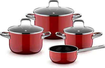Image de WMF, Ensemble de casseroles Essential Pro Fusiontec, 4 pièces, couleur rouge passion
