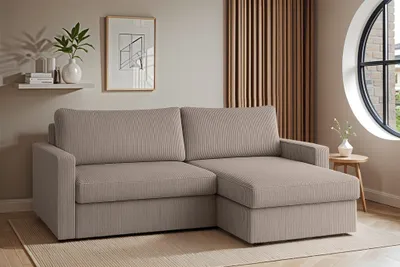 Produktbild von Ecksofa Sofa mit Schlaffunktion BENDIK Stoff Poso Beige Ottomane Rechts