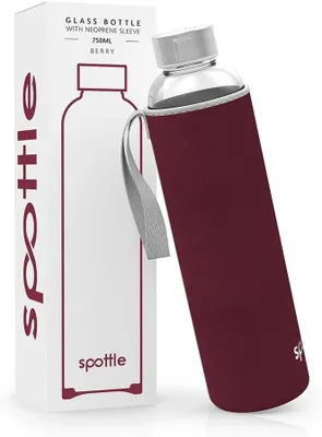 Obrázok produktu pre Sklenená fľaša na vodu 750 ml, neoprénový obal, borosilikátové sklo, vhodná do umývačky, pre šport
