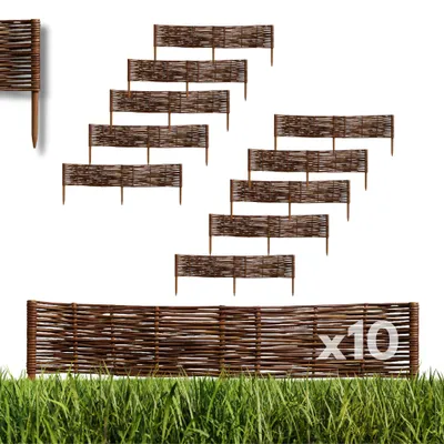 Produktbild von WikliBOX | 10er Set Beetbegrenzung aus Weide 100 x 20 cm Weidengeflecht Garten Beeteinfassung für Blumen und Gemüse Rasenkanten