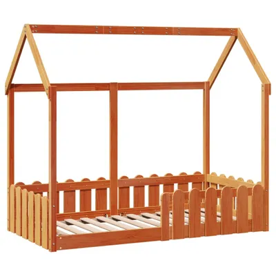Produktbild von Kinderbett Hausbett Wachsbraun 80x160 cm Massivholz Kiefer