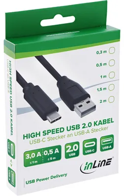 Produktbild von InLine USB 2.0 Kabel, USB-C Stecker an A Stecker, schwarz, 1,5m, 1,5 m, USB C, USB A, USB 2.0, Stecker/Stecker, Schwarz