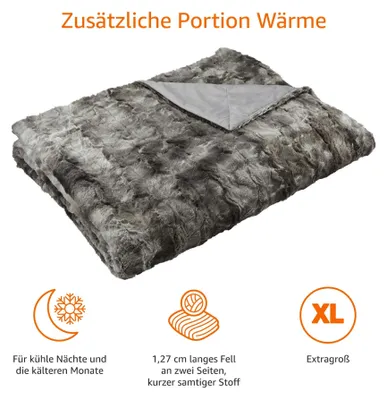 Zdjęcie produktu dla Koc z sztucznego futra 150x200 cm, szary, bez ogrzewania, koc futrzany, koc domowy