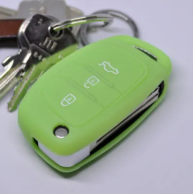Produktbild von Auto Schlüssel Hülle Silikon Schutz Cover Fluoreszierend Grün kompatibel mit Hyundai i10 i20 i40 ix25 ix35 Tucson Accent Ioniq Sonata Tucson Santa Fe 3 Tasten Klappschlüssel