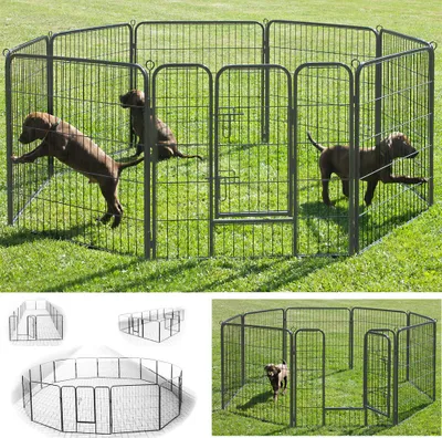 Produktbild von Petigi Welpenauslauf, Freilaufgehege aus pulverbeschichtetem Stahl, zusammenklappbar, Maschenweite 47 mm, inklusive Befestigung zur Verwendung im Garten,, Größe (B x H):80 x 80 cm (24x)