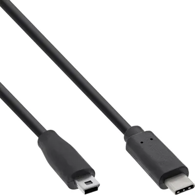 Produktbild von InLine USB 2.0 Kabel, USB-C Stecker an Mini-B Stecker, schwarz, 2m, 2 m, USB C, Mini-USB B, USB 2.0, Stecker/Stecker, Schwarz