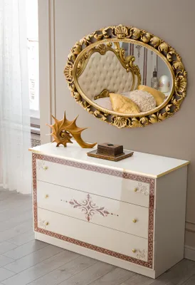 Produktbild von Barock Kommode und Spiegel Grace in Beige / Gold