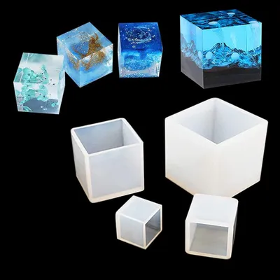 Produktbild von 4-teiliges Set aus würfelförmigen Epoxidharzformen, quadratischen Harzformen, quadratischen Gießformen, quadratischen Silikonformen, DIY-Harzguss, Harzanhänger-Bastelarbeiten
