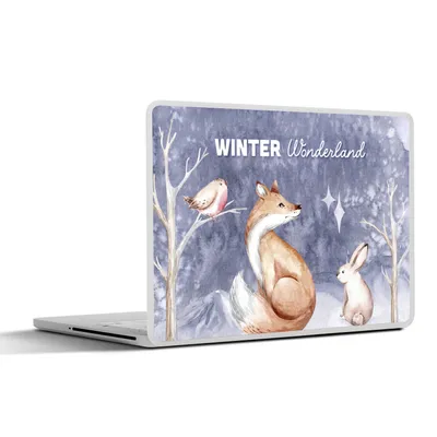 Produktbild von MuchoWow® Laptop Aufkleber Sticker Cover Winter - Fuchs - Vogel - Kaninchen 36.5x27.5 cm - Laptop-Sticker