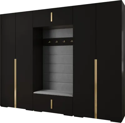Produktbild von MEBLE KRYSPOL Inova 1 Möbelset Garderobe, 236,7x300x47cm - Schwarz, Manila 16, Gold