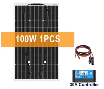 Produktbild von Solarpanel-Set, flexibles monokristallines Solarpanel mit 100 W Leistung und Solarregler für 12 V