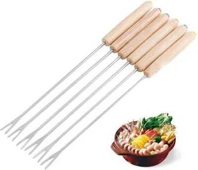 Immagine prodotto di Bastoncini per fonduta - Ghisa - Manico in legno - Resistenti al calore - Per cioccolato e formaggio - 6 pezzi
