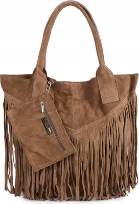 Image de Sac à main italien en daim pour femme avec franges