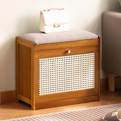 Immagine prodotto di Panca porta scarpe marrone, 50 cm, in legno massello, pieghevole