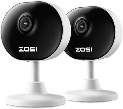 Two white and black ZOSI security cameras are shown on a white background.