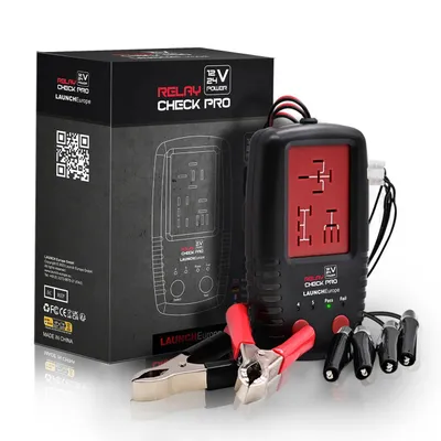 Immagine prodotto di LAUNCH RelayCheck Pro: tester per relè 12 V/24 V per auto e camion, riconoscimento automatico dei pin per connettori a 4/5 pin, verifica dei contatti sotto carico, codici di errore a LED e custodia