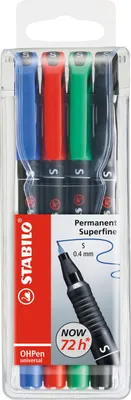 Produktbild von Folienstift - STABILO OHPen universal - permanent superfein - 4er Pack - grün, rot, blau, schwarz
