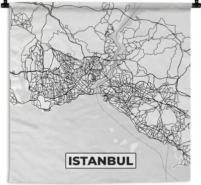 Produktbild von MuchoWow® Wandteppich Wandbehang Karte - Istanbul - Schwarz und weiß - Stadtplan 150x150 cm Tapisserie Dekoration Wandtuch - Wohnaccessoires - Modernes
