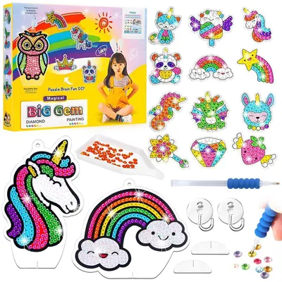 Productafbeelding van Diamantverfset voor kinderen, 14 stickervoorbeelden, eenhoorn, creatief cadeau vanaf 4 jaar