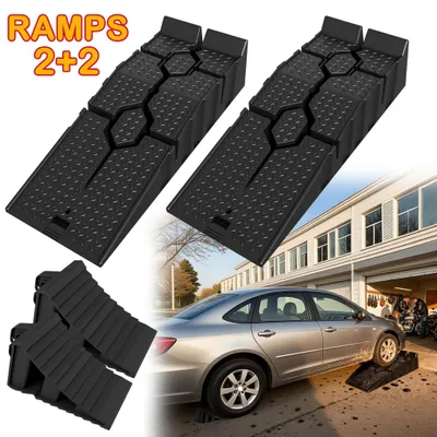 Image de YRHome - Lot de 2 rampes d'accès en plastique noir avec cales, cales antidérapantes avec poignée, pour voitures, camping-cars et remorques, capacité de charge de 5 t
