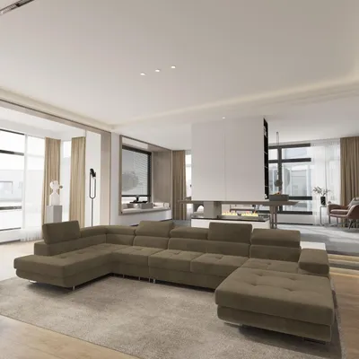 Produktbild von Masseno Ecksofa VELORA L-S mit Schlaffunktion U-Form, Sofa mit Bettkasten, Wohnzimmersofa, Couch, Soffa, Bettsofa, Couchgarnitur- Beige, MONOLITH 09