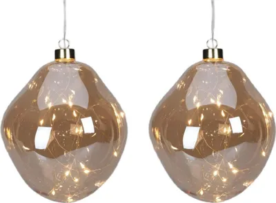 Obrázok produktu pre Sklenené tvarované gule "Drops" sada 2 s LED diódou - 12 cm, zlatá