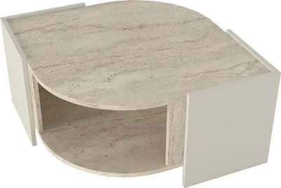 Produktbild von Couchtisch Marbel mit abgerundeter Tischplatte in Granit Optik und Ablagefach, Außenverkleidung in Beige, 2529