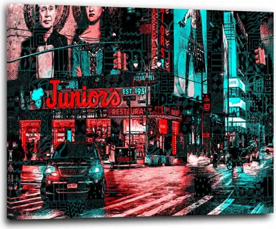 Produktbild von New York Beautiful Nightlife USA Wandbild Leinwandbild Deko Kunst XL: 120x80x4cm