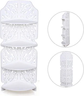 Produktbild von 4 Ebenen PVC Eckregal Bücherregal Standregal Kleines Lagerregal Mehrzweckregal Küchenregal Schrank Haushaltsregal Weiß 19*19*80cm
