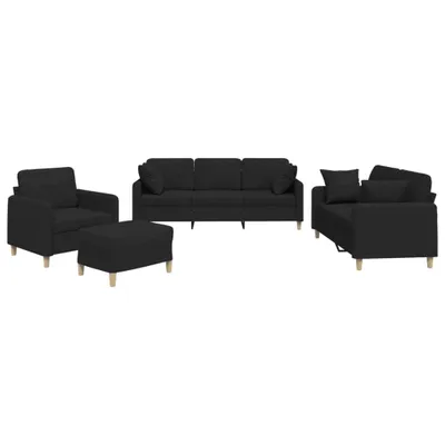 Produktbild von 4-tlg. Sofagarnitur mit Kissen Schwarz Stoff