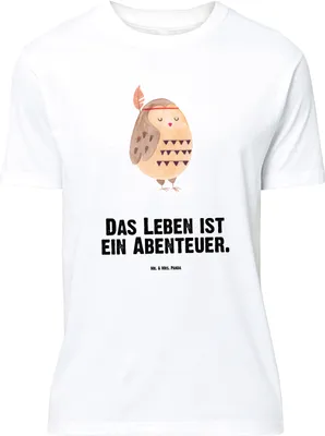 Produktbild von Mr. & Mrs. Panda Größe L T-Shirt Eule Federschmuck - Weiß - Geschenk, Owl, Shirt, Tshirt, Dekoration, mit Spruch, Abenteuer, mutig