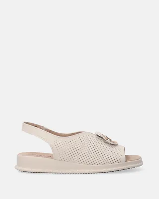 Image de Sandales pour femmes VENEZIA, sandales à brides, chaussures d'été - Sandales beige avec ornements dorés, en cuir véritable, taille 38