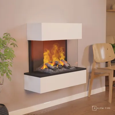 Produktbild von GLOW FIRE Elektrokamin 'Hölderlin Sims'| Wasserdampf Kamin mit OMC 500 inkl. Holz in weiß als Wandkamin| HxBxT: 88x80x30 cm