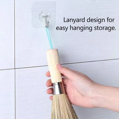 Image de Brosse de nettoyage en bois et en bambou - Brosse pour woks, idéale pour les poêles en fonte et pour le nettoyage des canalisations