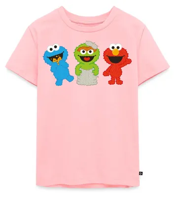 Produktbild von Spreadshirt Sesamstraße Baby Krümelmonster, Oscar & Elmo Kinder Premium T-Shirt, 122/128 (6 Jahre), Rosa