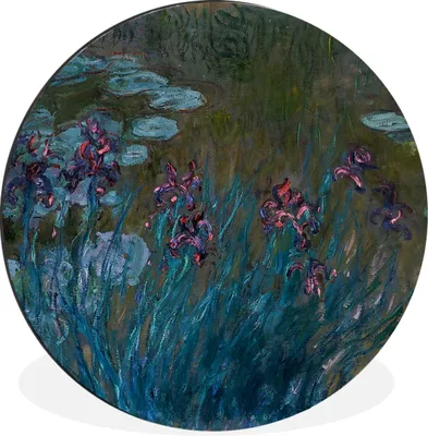 Produktbild von MuchoWow® Aluminium Wandkreis Schwertlilien und Seerosen - Claude Monet Ø 30 cm Wanddeko Modern Wohnzimmer - Wand Bild - Wohnzimmer - Runde Bilder - Alubilder - Kunst für zu Hause - Aluminium - Wanddekoration