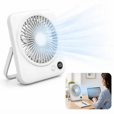 Produktbild von Leiser Tischventilator, 4000 mAh wiederaufladbar,Mini-Tischventilator mit 23 h Laufzeit, LED-Display, 180° klappbar, USB, für Büro,Schlafzimmer, Reise