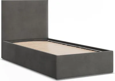 Produktbild von Modernes Polsterbett PAOLA 90x200, Einzelbett ohne Stauraum mit Holzlattenrost Dunkelgrau