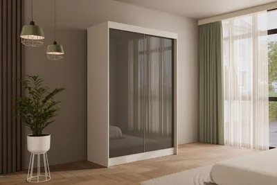 Produktbild von ALTDECOR Kleiderschrank mit Lacobel-Schiebetüren, kugelgelagerte Führungsschienen und Aluminium-Leisten - PEKA - 120 cm Weiß /  Grau