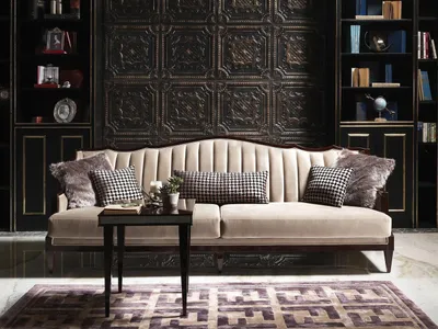 Produktbild von Stoffsofa Sofa 4 Sitzer Grau Polstersofa Viersitzer Luxus Holz Design