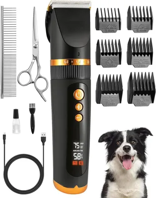 Produktbild von Hundeschermaschine, 3 Geschwindigkeiten, 7500 U/min, leistungsstarker Motor, professioneller Hundehaarschneider mit 2000-mAh-Akku, Tierhaarschneider