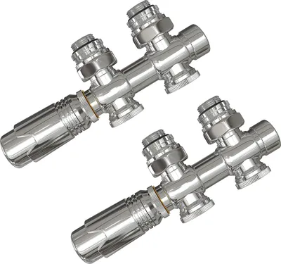 Produktbild von EMKE zawór przyłączeniowy φ16xG1/2" z termostatem do grzejników i suszarek do ręczników blok kranowy i przelotowy chrom -2 szt