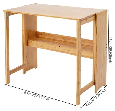 Produktbild von Bambusschreibtisch - Klappbarer Schreibtisch Mit Bücherregal - 83 cm - Platzsparend - Für Homeoffice - Zum Lernen