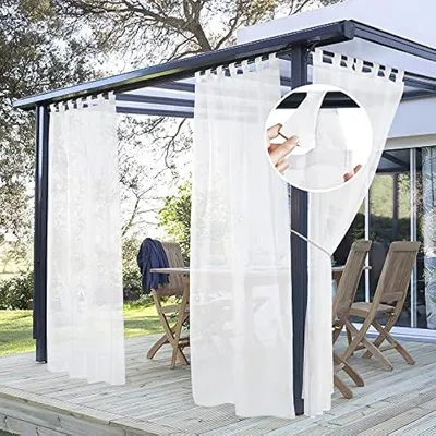 Obrázek produktu pro Venkovní závěs, bílý, průhledný, 2 kusy, V 243 x Š 137 cm, nepromokavé venkovní závěsy na terasu a altán, venkovní smyčkové závěsy se zapínáním na suchý zip