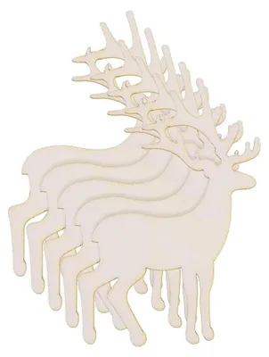 Produktbild von Weihnachts-Rentier Ornamente, 15 Stück, unbeschichtet, Holz-Geschenkanhänger, zum Basteln